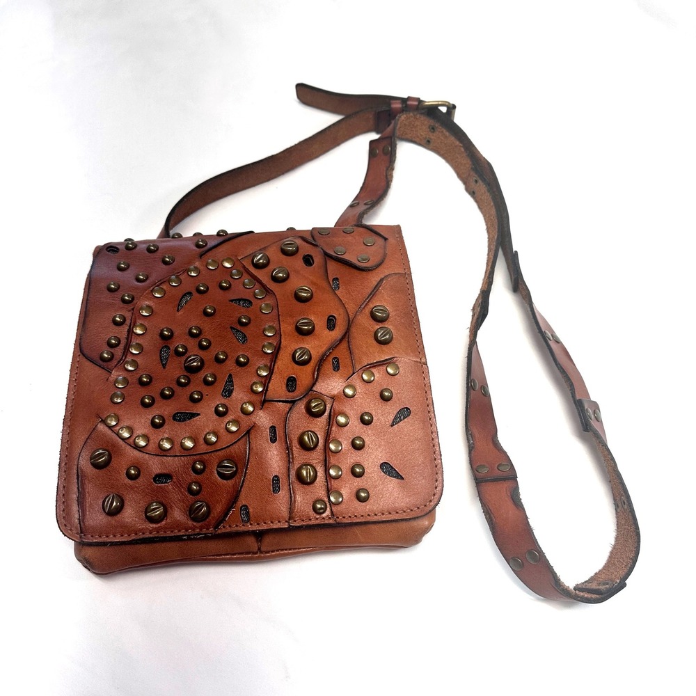 PATRICIA NASH Granada Leather Studded Floral Crossbody Bag Messenger